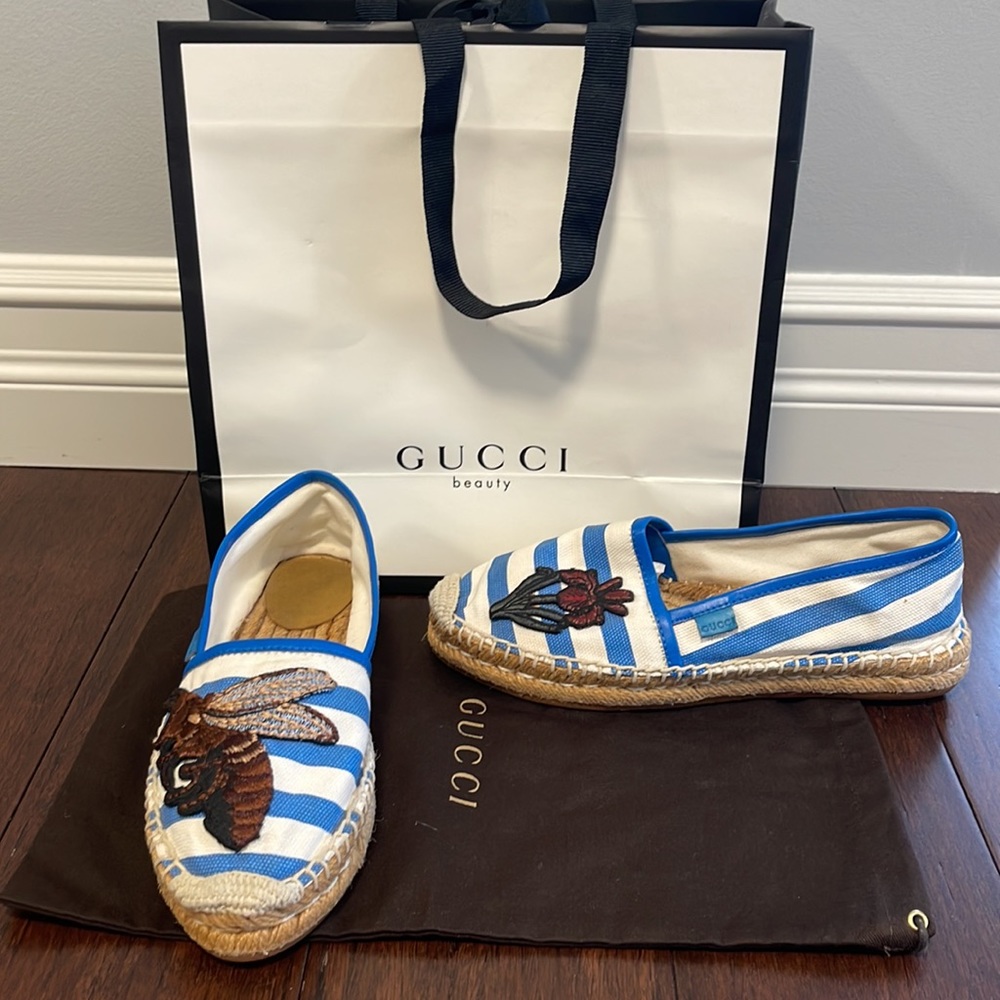 Gucci striped canvas embroidered espadrilles